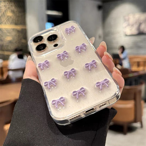 โบว์เรซิ่นสีม่วงกลิตเตอร์สไตล์ญี่ปุ่นและเกาหลี เหมาะสำหรับ iPhone 16/17 โปร่งใส 15 กันกระแทก 14 Pro/13/12 - Product Image 3
