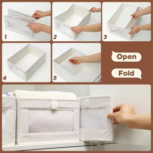 Boîte de <span class=keywords><strong>rangement</strong></span> en lin pliable et écologique moderne pour un intérieur organisé, meubles, chambre à coucher, garde-robe, vêtements et jouets - Product Image 4