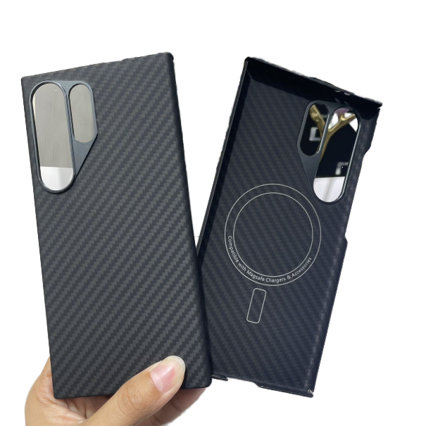 Luxury Sunset Red Aramid Premium Carbon Fiber Magnetic Case for Samsung for Galaxy S24 Ultra Comfortable Phone Grip