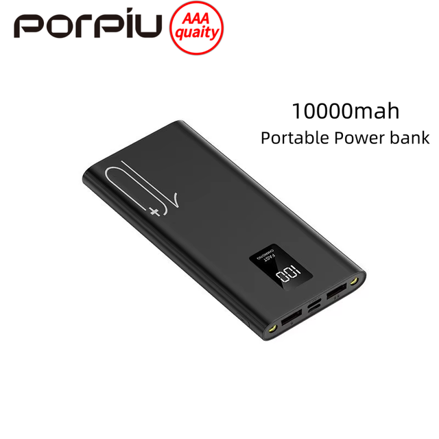 Wholesale Ultra-thin Aluminum Alloy 10000mAh Power Bank LCD Digital Display Lithium Polymer Battery Portable Quick Micro USB