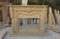 Cheminée moderne en pierre naturelle beige sculptée à la main, cheminée en marbre pour décoration intérieure