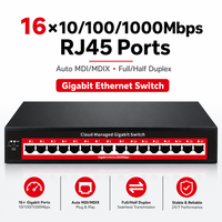 Switch Ethernet de 16 Puertos Administrado en la Nube, 1000Mbps, Diseño Compacto, Baja Latencia, Dispositivo de Conexión de Red para Villas y Plazas