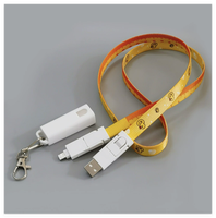 Adaptateur croisé 3-en-1 : Câble de charge avec cordon tour de cou, porte-badge et boucle de sécurité, câble de données à charge rapide, logo personnalisé