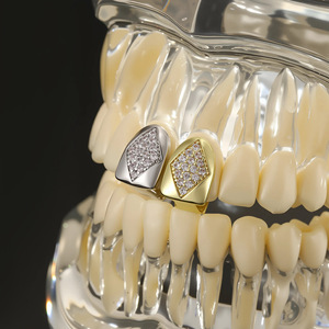 Grillz en or et argent, forme diamant, serti géométriquement, unisexe, pour usage quotidien, grillz raffinés - Product Image 1