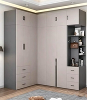 Armoire d'angle en L personnalisée, panneaux de particules mélaminés de qualité ENF, mobilier de chambre moderne et minimaliste, tiroirs multicouches