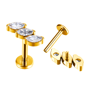 Hot Sale Titanium Labret Body Piercing Jewelry 16G Lip Ring Helix Earring Marquise Crystal Blaze Set Fan 18K <b>Gold</b> for Party Gift - Product Image 4