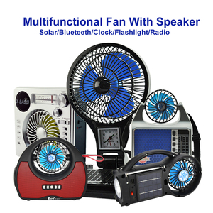 Eletree Fp-335-S Petit ventilateur <span class=keywords><strong>radio</strong></span> FM portable vintage rechargeable <span class=keywords><strong>solaire</strong></span> LED avec carte TF USB et télécommande - Product Image 2