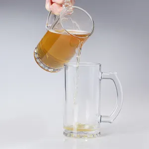 Grosir 500 ml kosong transparan gelas bir cangkir gelas mug dengan pegangan untuk minuman