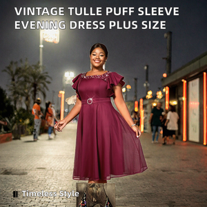 Robe de soirée vintage en organza à col carré, manches papillon, froncée, ornée de cristaux, avec ceinture, grande taille, style Empire, pour femme, idéale pour les fêtes - AM050329 - Product Image 2