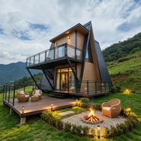 Casa Prefabricada con Estructura Triangular, Villa Modular de Acero Resistente a la Oxidación con Balcón Exterior para Complejos Turísticos Rurales