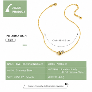Collar con Nudo de Dos Tonos, Acero Inoxidable, Chapado en Oro de 14K al Vacío, Cadena Ajustable de 42 + 5.5 cm, 4.8 g - Product Image 5