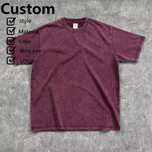 Dropshipping 275GSM Heavyweight Vintage ácido lavado camiseta de gran tamaño cuello redondo manga corta Camiseta personalizada serigrafía camiseta - Product Image 6