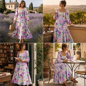Robe longue évasée à imprimé floral pour femme, douce au toucher, à manches longues, pour occasions spéciales, automne-hiver, robe de soirée pour femme - Product Image 5