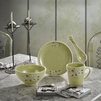 Ensemble d'assiettes en mélamine 4 pièces, motif floral de couleur verte, vente en gros, vaisselle, livraison gratuite