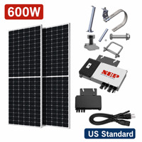 Kit Système Solaire de Balcon 600W MPPT avec Micro-onduleur Connecté au Réseau, 2x450W Panneaux PV Monocristallins, Installation Plug and Play, Centrale Électrique Domestique TUV VDE