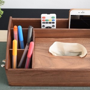 Organisateur de bureau en bois rectangulaire de 13 cm de haut, boîte de rangement multifonctionnelle pour le bureau et la maison, porte-mouchoirs avec porte-stylos et télécommande - Product Image 3