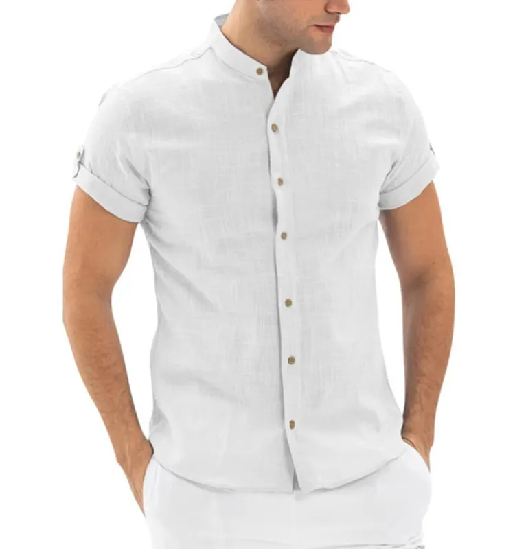 OEM/ODM Customized Hot Sale Mens Leisure Shirt Solid Plain Dyed Shirt with Short Sleeve
