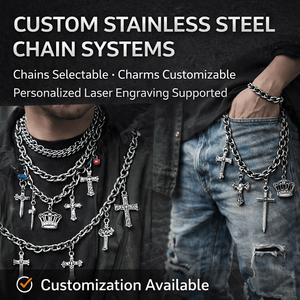 カスタムステンレススチール製ヒップホップチェーンネックレス、チャームペンダント付きパンクストリートウェアジュエリー、財布やパンツ用チェーン、OEM対応 - Product Image 1