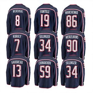 Chaquetas azules personalizadas Columbus Camiseta de hockey sobre hielo Camisas bordadas Ropa deportiva cosida 13 Gaudreau #19 Fantilli #90 #8 #86 - Product Image 1