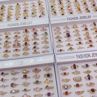Lot de bagues colorées en zircon, plaquées or avec micro-incrustations, style rétro de luxe, anti-décoloration, pour femmes
