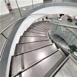 Australian Standards Led Light Wooden Steps Glass Railing Curved Staircase