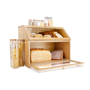 HOSTK 2-Tier Kitchen Storage Capacity Customized Double Layer Large Bamboo Bread Box For Food