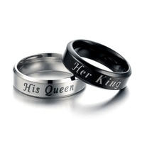 Bague en acier inoxydable gravée « His Queen », large et polie, pour couple, en stock, vente en gros de bijoux