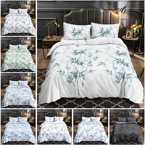 3pcs Luxury <strong>Bamboo</strong> Leaf Print Design Queen Bedding Set Bed Room 300TC 100% Pure Cotton Duvet Cover Set - Product Image 3