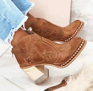 J&amp;H 2025 <strong>Italian</strong> Design Vintage Chunky Shoes with Rivets Big Size Fashion Embroidery <strong>Leather</strong> <strong>Ankle</strong> <strong>Boots</strong> for <strong>Women</strong> - Product Image 4
