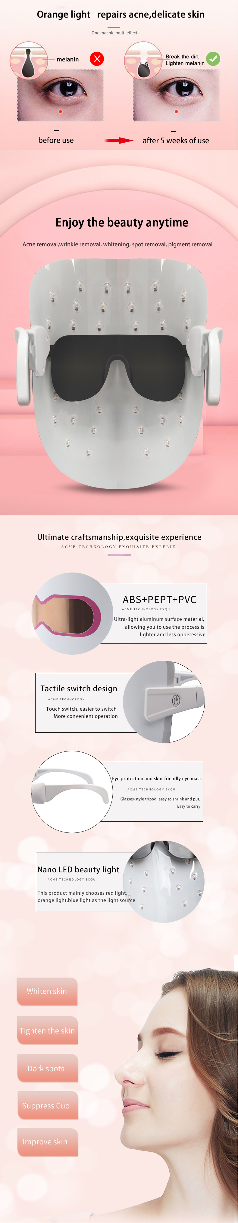 Hot Sell New Custom Electrical Oxygen Anti Aging Skin Care Facial Near-Infrared Led Light Face Mask