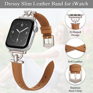 Bracelet de montre en cuir véritable avec boucle en métal en forme de D, pour Apple Watch, nouvelle collection, disponible en stock, pour femmes, bracelet iWatch tendance. - Product Image 4