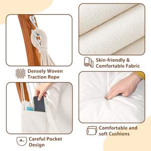 Sedia a Dondolo con Supporto in Legno e Macramè Boho Fatto a Mano con Cuscino per Interni ed Esterni Camera da Letto - Product Image 3