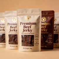Voedselveilige recyclebare geurbestendige zipstandpouch van mono PE materiaal, duurzame verpakkingstas voor biologische snacks zoals beef jerky en jelly