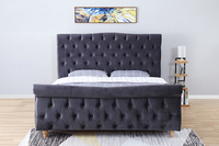 Wills oon Doppelbett Modernes Design Schlitten Getuftetes Kopfteil Crush Velvet Fabric Gepolsterter Holzrahmen Chinese Made for Home