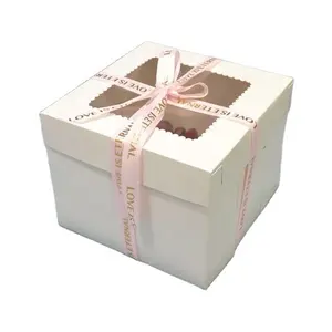 批发定制生日婚礼10X6盒蛋糕包装4 6 8 10 12 14英寸高蛋糕盒，带窗口标志