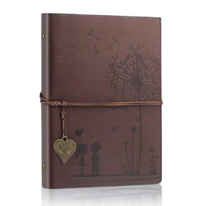 Carnet de notes vintage en cuir PU A5, papier sans acide 100 g/m², à feuilles mobiles, journal de voyage avec pendentif cœur - Product Image 1