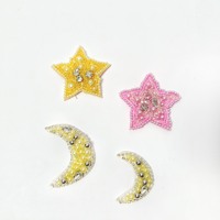 Fait à la main perlé perle cristal strass Patch mignon dessin animé coudre sur lune étoile arc-en-ciel glace feuille arc applique patchs pour sac