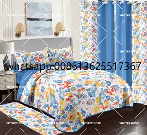 VITOTEXメーカーキングサイズ12pcベッドカバーキルトセット寝具セットカーテン付きプリントベッドシーツ