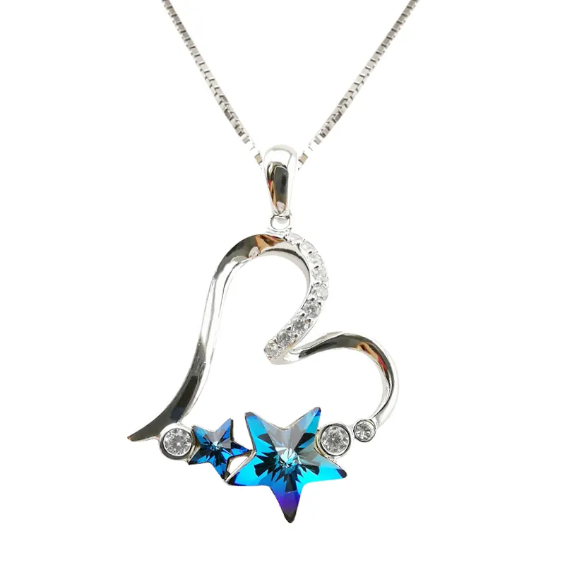 wholesale Austrian Crystal Double Heart Shaped 925 Sterling Silver Necklace