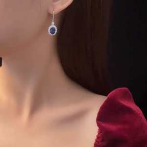 Gioielli di lusso in argento 925 sintesi di gioielli da sposa blu zaffiro taglio ovale 7mm * 9mm 925 orecchini in argento Sterling - Product Image 5