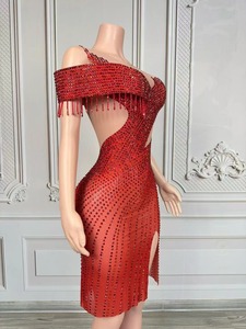 Costumes <span class=keywords><strong>de</strong></span> scène, boîtes <span class=keywords><strong>de</strong></span> nuit, bars, robes fendues à strass rouges, robes longues, costumes <span class=keywords><strong>de</strong></span> fête pour filles, groupes <span class=keywords><strong>de</strong></span> filles - Product Image 2
