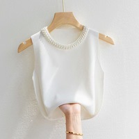 Pull tricoté fin et décontracté sans manches blanc pour femme, haute qualité, vente en gros