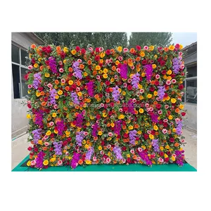 High quality colorful hanging 5d fabric artificial flower wall rolling up curtain rose flower wall backdrop