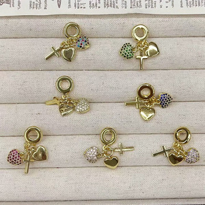 Ciondoli a forma di tartaruga e croce con triplo cuore placcati <span class=keywords><strong>oro</strong></span>, perline europee a foro largo, adatte per bracciali a catena snake, accessori per gioielli - Product Image 2