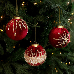 4Pcs Elegant <b>Glitter</b> Velvet Christmas Tree Ornaments 3.15 Inch 4 Style Flocked Christmas Balls Ornaments Xmas Balls - Product Image 4