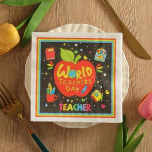 World Teachers Day Apple Printed Paper Napkins 250mm Disposable Party Tissues 20 Sheets Per Pack - Product Image 3