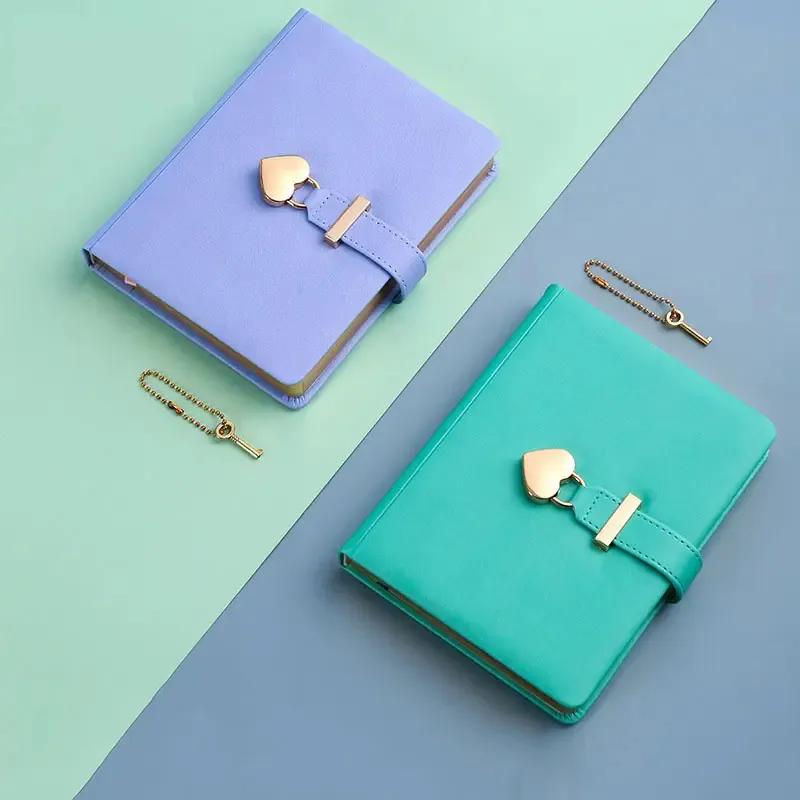 Hot Sale B6 Budget Binder PU Leather Heart Shaped Cover Colorful Notebook With Lock And Key Notebook Daily Diary Planner