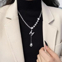 Plaqué argent fadeless Double couche chandail chaîne en acier inoxydable micro ensemble zircon D lettre pendentif collier bijoux pour femmes