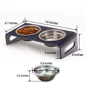 Alimentador elevado acrílico para animais de estimação cor azul, suporte elevado com <span class=keywords><strong>1</strong></span>/2/3 tigelas (2 quartos de capacidade), 3/8" de espessura - Product Image 2