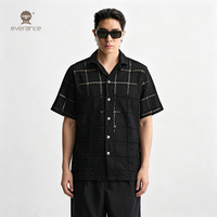 Chemise Homme Noire à Carreaux avec Œillets 120cm 100% Coton Tissage Ouvert Style Cubain pour l'Été et les Vacances à la Plage